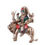 Goddess Durga Brass Idol 9 Inch with Stonework | Handcrafted Pure Brass | Golden Finish | Natural Stones | Protection from Evil | Invite Prosperity | Carved Perfection